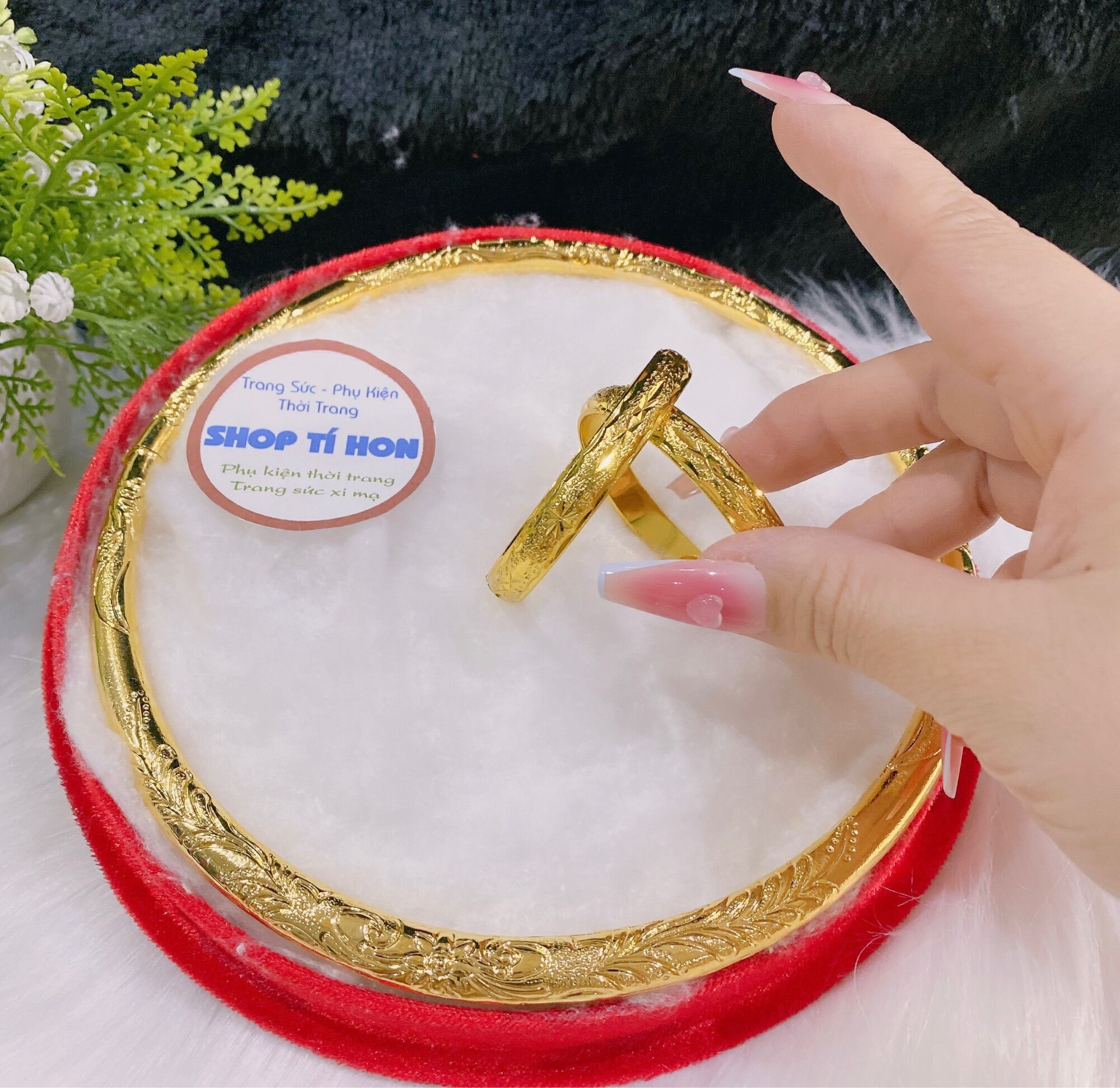 Set 1 kiềng cổ cưới chạm hoa văn 1 cặp vòng tay cưới chạm hoa văn mạ vàng 24k cao cấp mẫu mới về