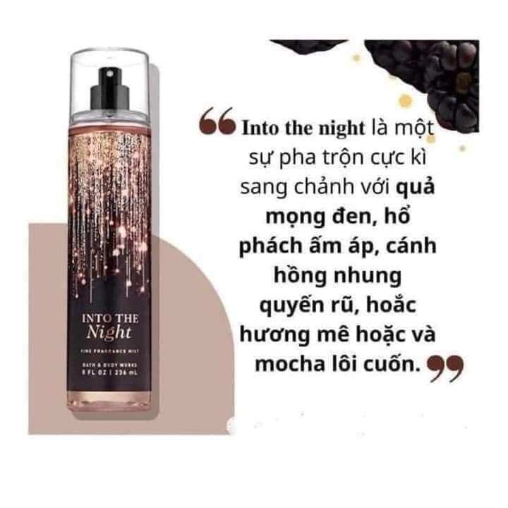 Xịt thơm Body mist Into The Night Bbw 236ml