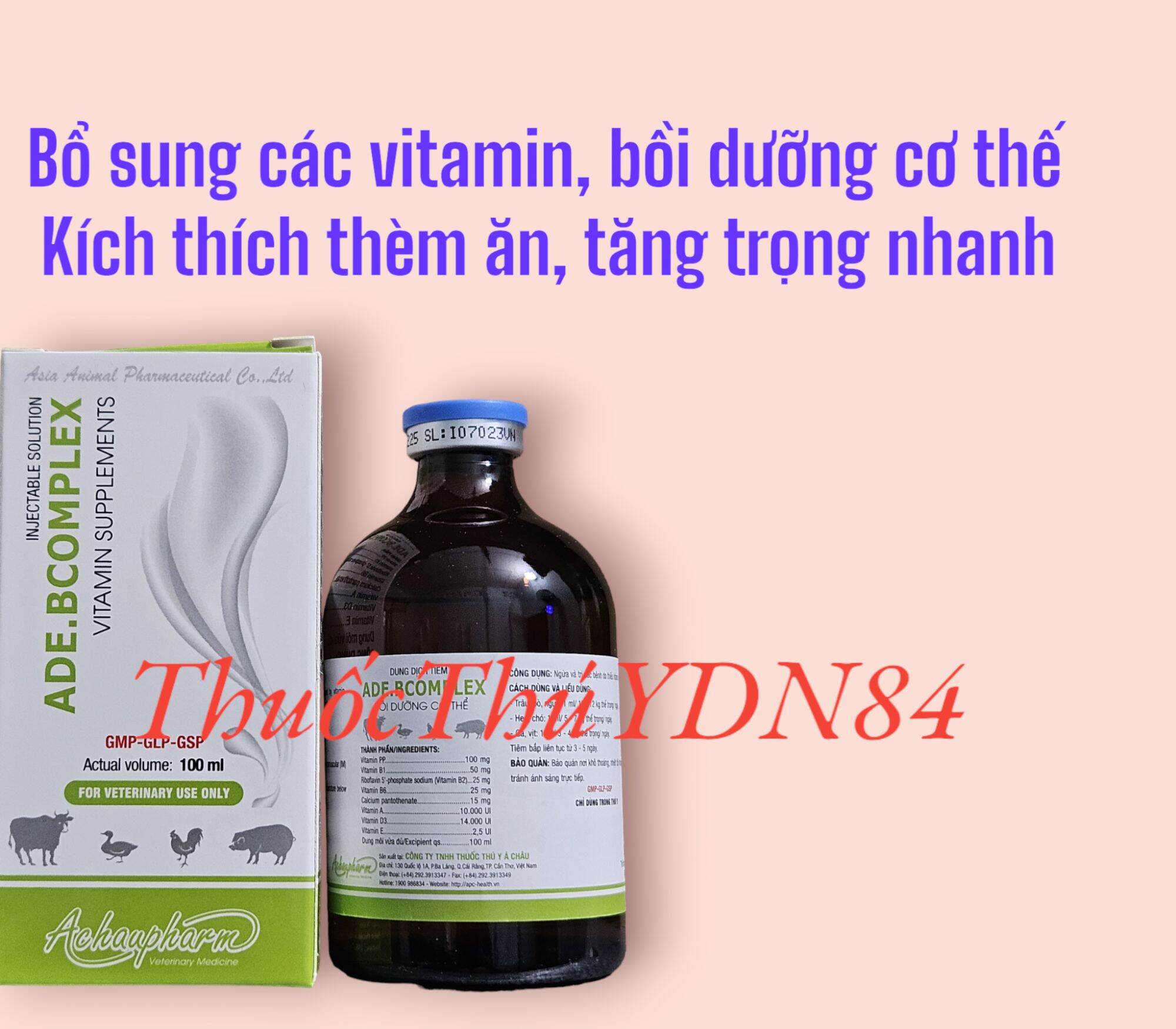 ADE BCOMPLEX 100ML VITAMIN TỔNG HỢP, KÍCH THÍCH TĂNG TRỌNG, BỒI DƯỠNG,BỔ MÁU, TĂNG BO GÀ ĐÁ VẬT