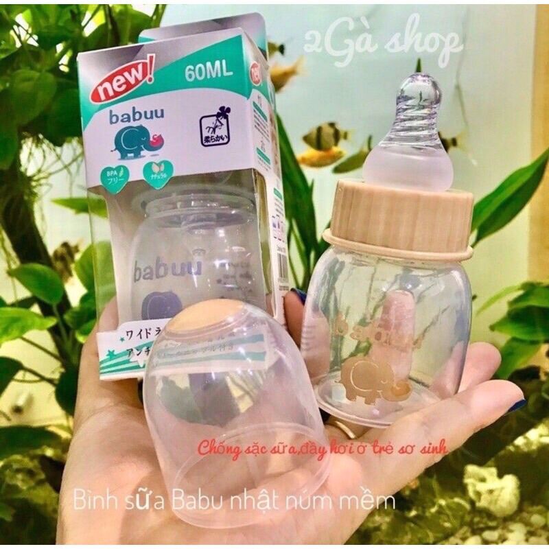 Bình sữa babuu 60ml cổ hẹp núm mềm cho trẻ sơ sinh