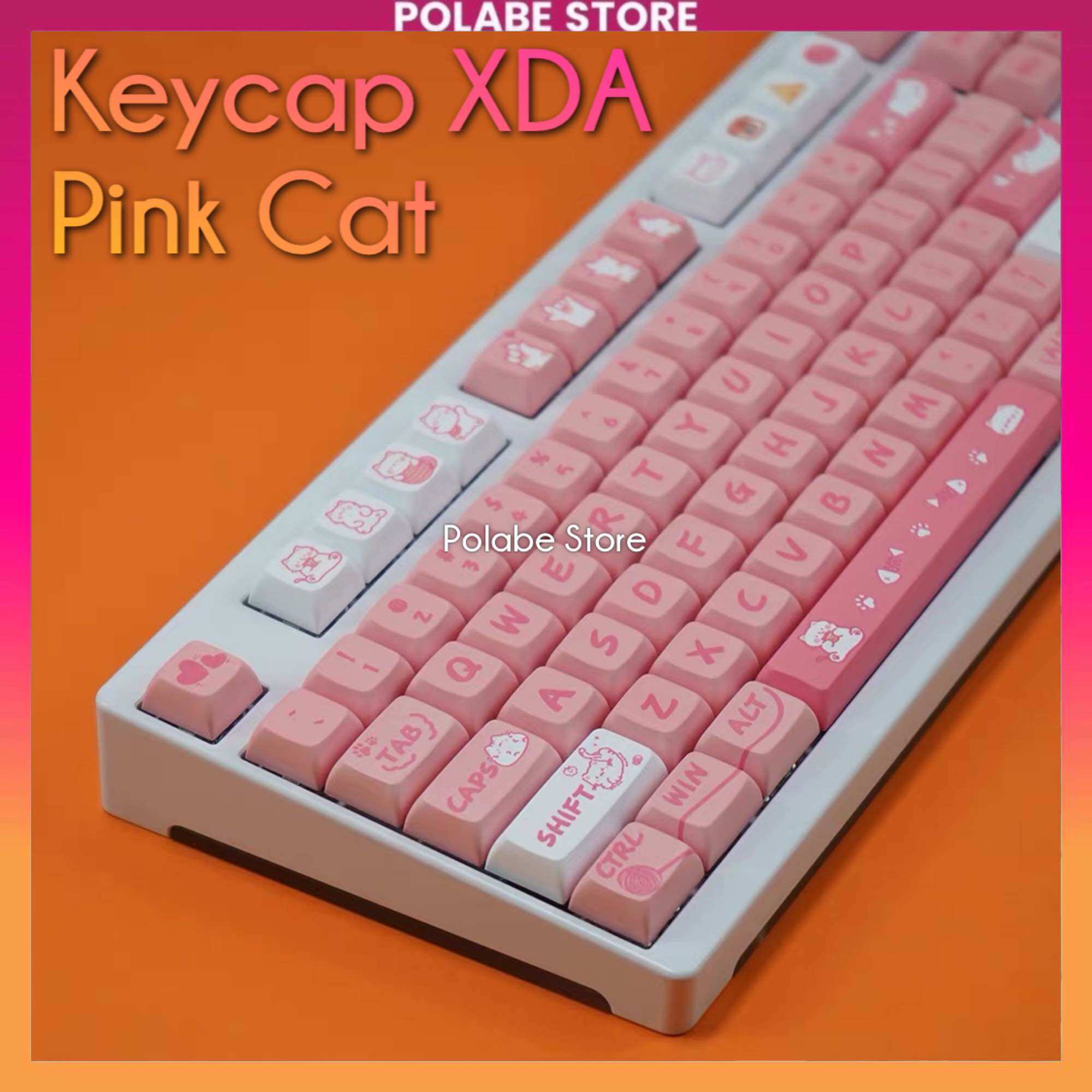 Keycap Pink Cat XDA Profile chất liệu PBT dyesub dùng trên nhiều layout bàn phím cơ - Polabe Store