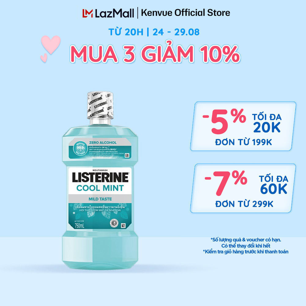 Nước súc miệng listerine không cay giúp hơi thở thơm mát - cool mint zero alcohol - dung tích 750ml