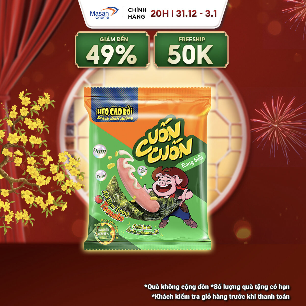   15.12-29.12 Voucher 18% CHO ĐƠN TỪ 199K Gói Xúc Xích Tiệt Trùng Heo Cao Bồi Cuốn Cuốn Rong Biển Xốt Kem Trứng Cà Chua Gói X  3Cây X 13Gr + 1Gói Xốt 5.5Gr + 1Gói Rong Biển 2Gr + 1Gói Hạt Giòn 2Gr  