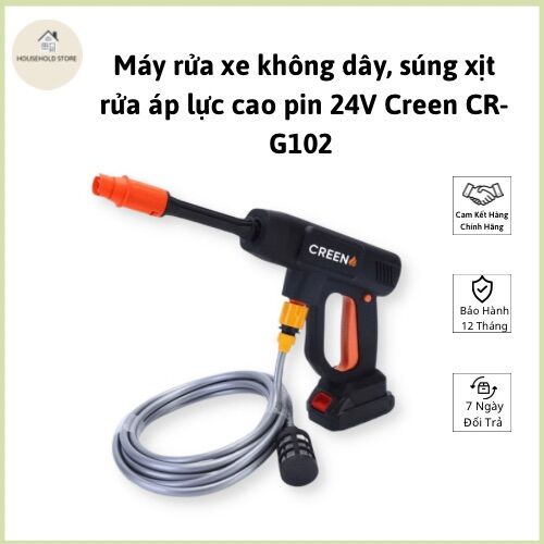 Máy rửa xe không dây, súng xịt rửa áp lực cao pin 24v creen cr-g102