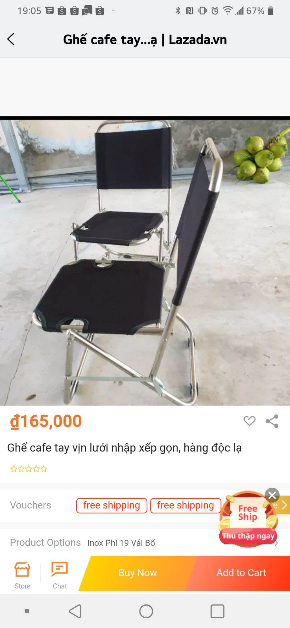 Ghế xếp Inox Cao 88cm - Ống to phi 19