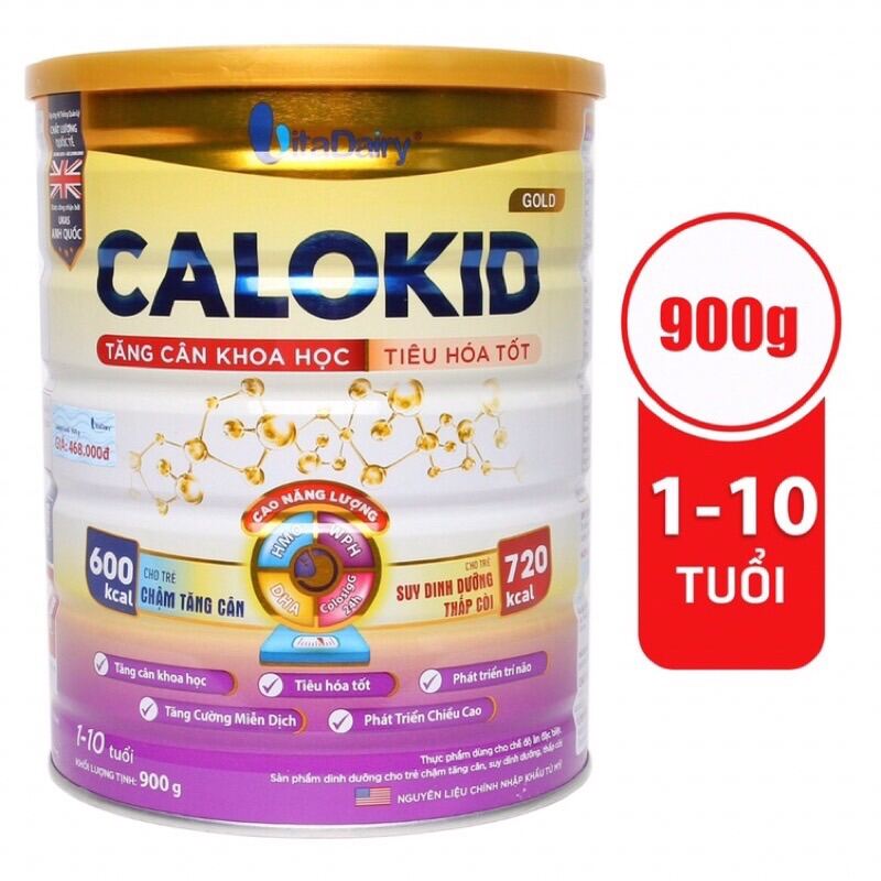 Sữa CALOKID Gold 1+ Dành cho trẻ Suy dinh dưỡng -Biếng ăn lon 900gr (Date mới)