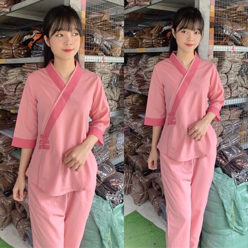 Đồ Lam Đi Chùa ❤️ Đồ Bộ Xéo 3 Nút