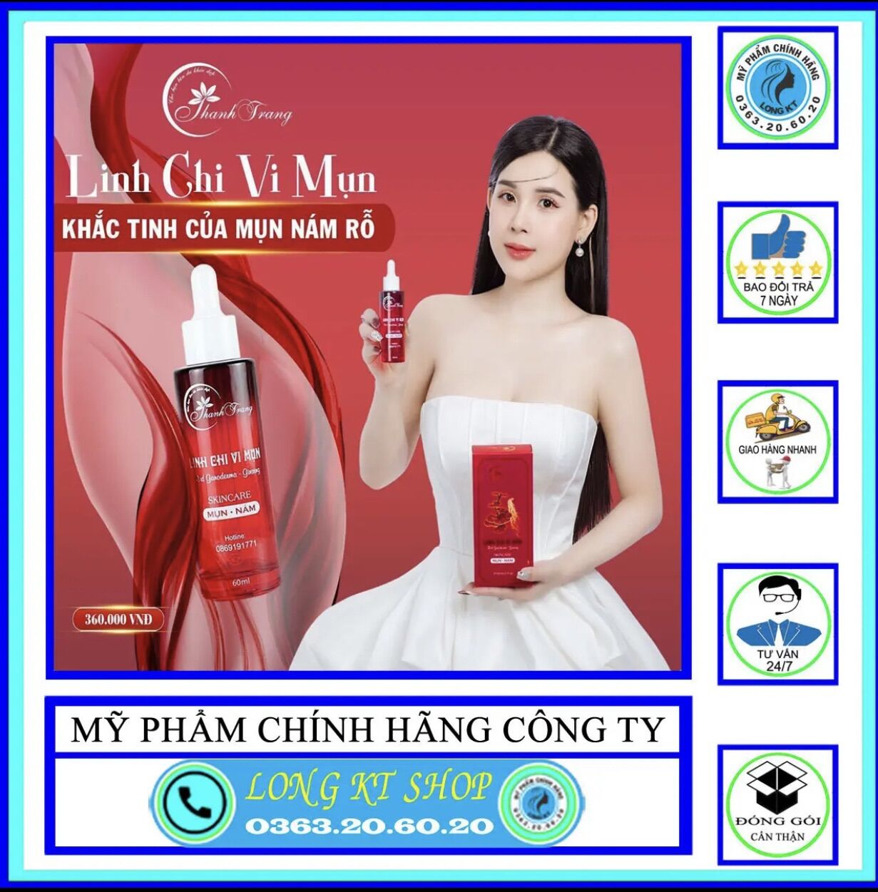 [Thanh trang giá sĩ] Serum tái tạo Mụn Linh chi vi mụn mỹ phẩm Thanh trang