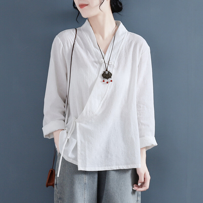 Áo Sơ Mi Hanfu Phong Cách Mới Mùa Xuân Hè 2022 Áo Vest Pha Lanh Cotton Cổ Điển Phong Cách Trung Hoa Cổ Điển Dành Cho Nữ