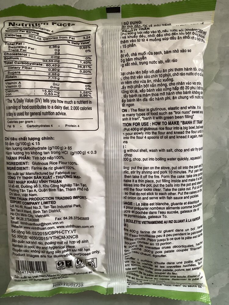 Combo 2 gói bột nếp Vĩnh Thuận 400gram