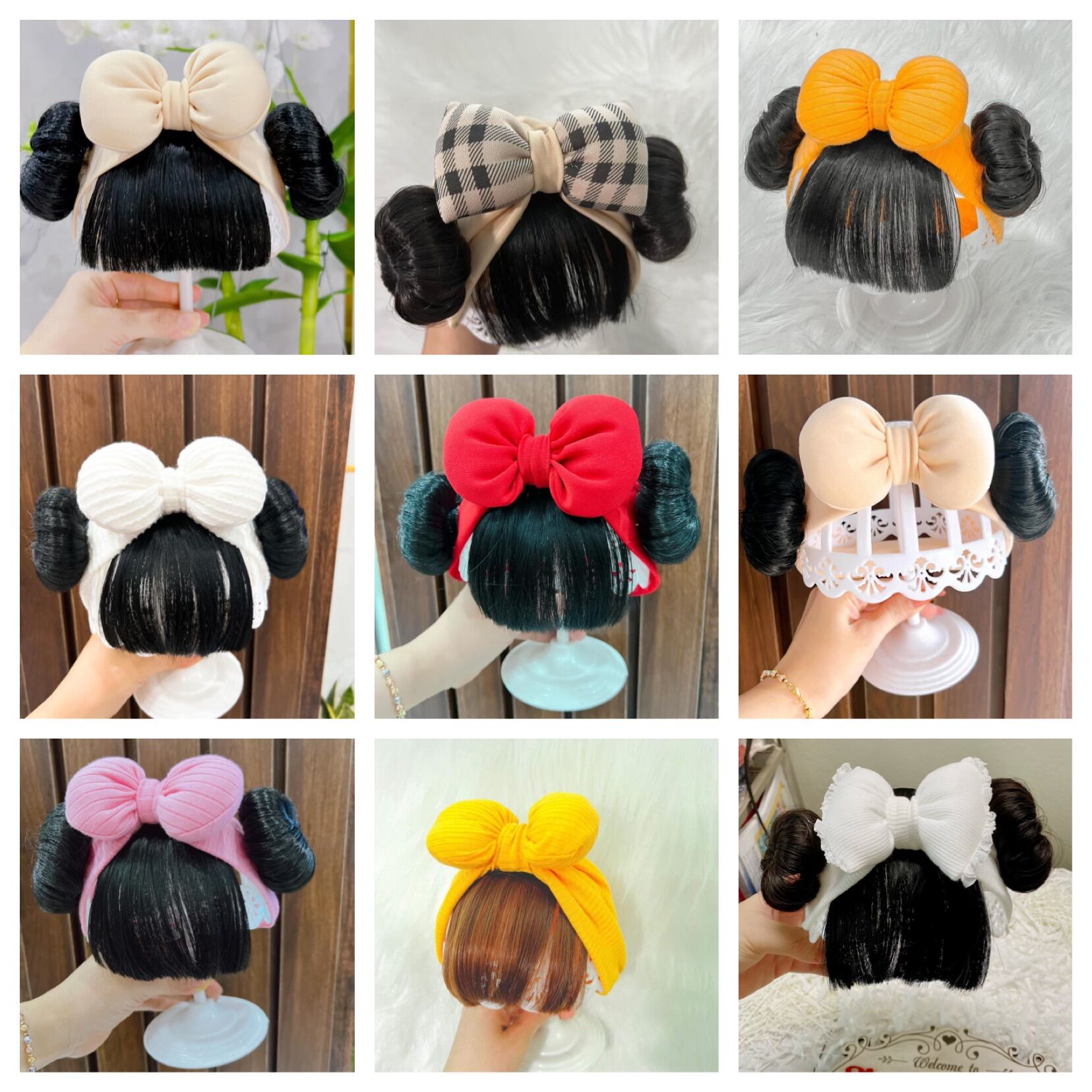 Turban tóc giả cho bé, băng đô tóc giả cho bé gái sơ sinh 0-12 tháng
