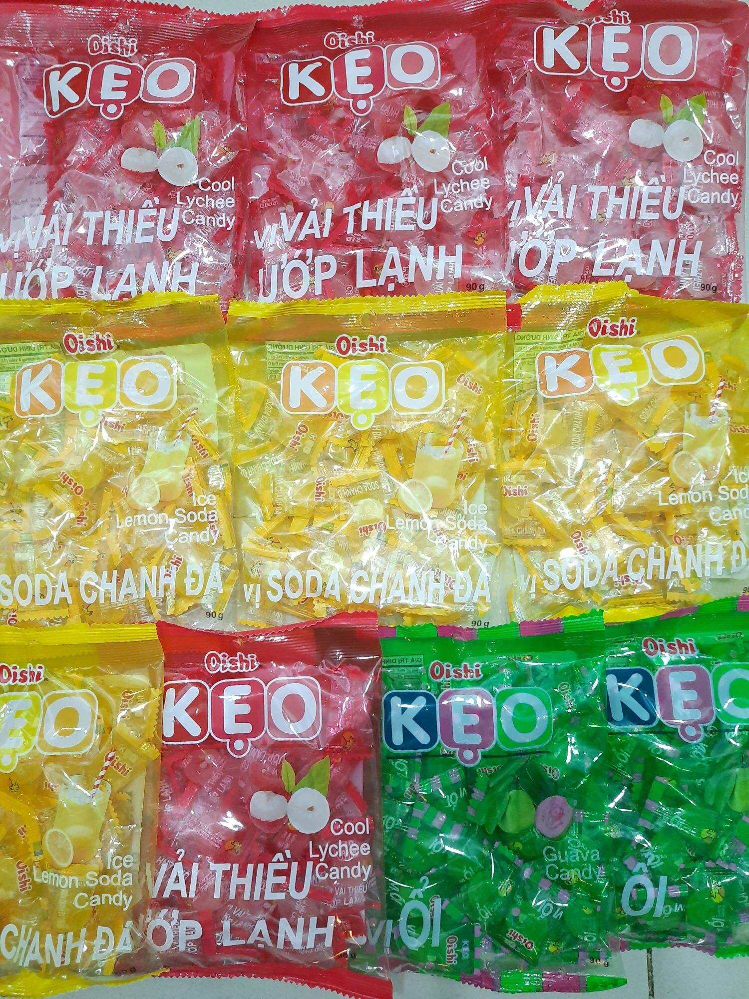 Combo 10 bịch kẹo Oishi 90g (Vị soda chanh đá, vải thiều, vị ổi)