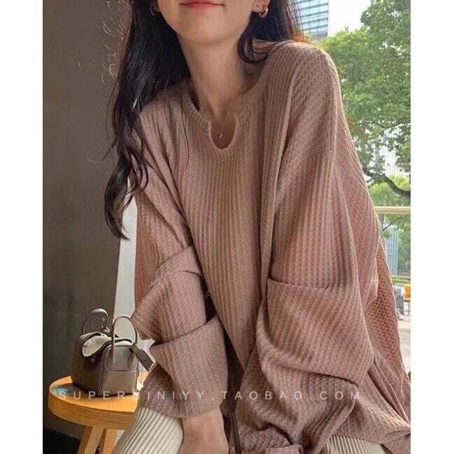 Áo pull dài tay cổ U form rộng oversize Ulzzang - Áo len mỏng dài tay cổ khoét U trơn basic (Ảnh thật/Sẵn)