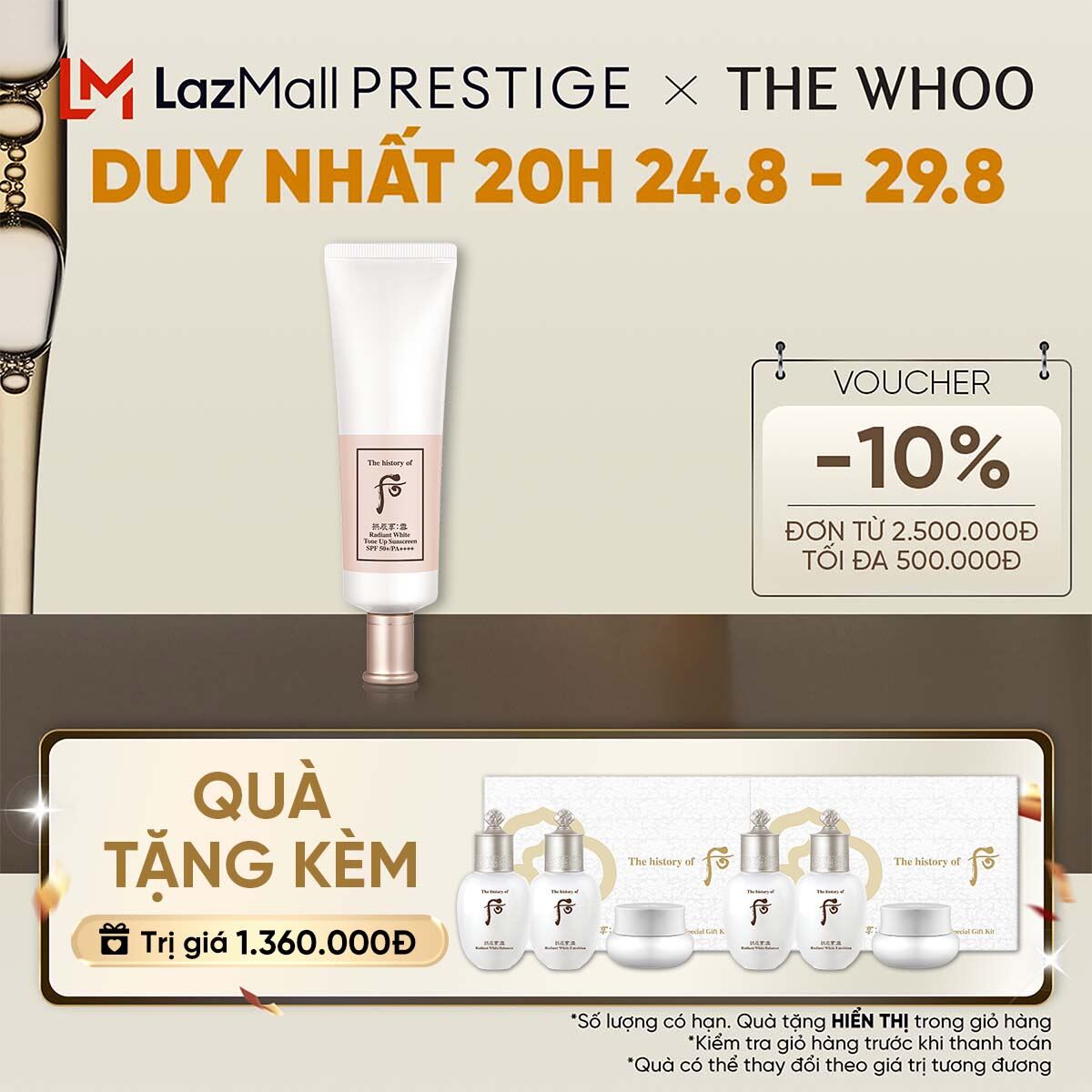 Kem chống nắng nâng tông da The history of Whoo Gongjinhyang Seol Radiant White Tone Up Sunscreen SPF50+,PA++++ 50ml