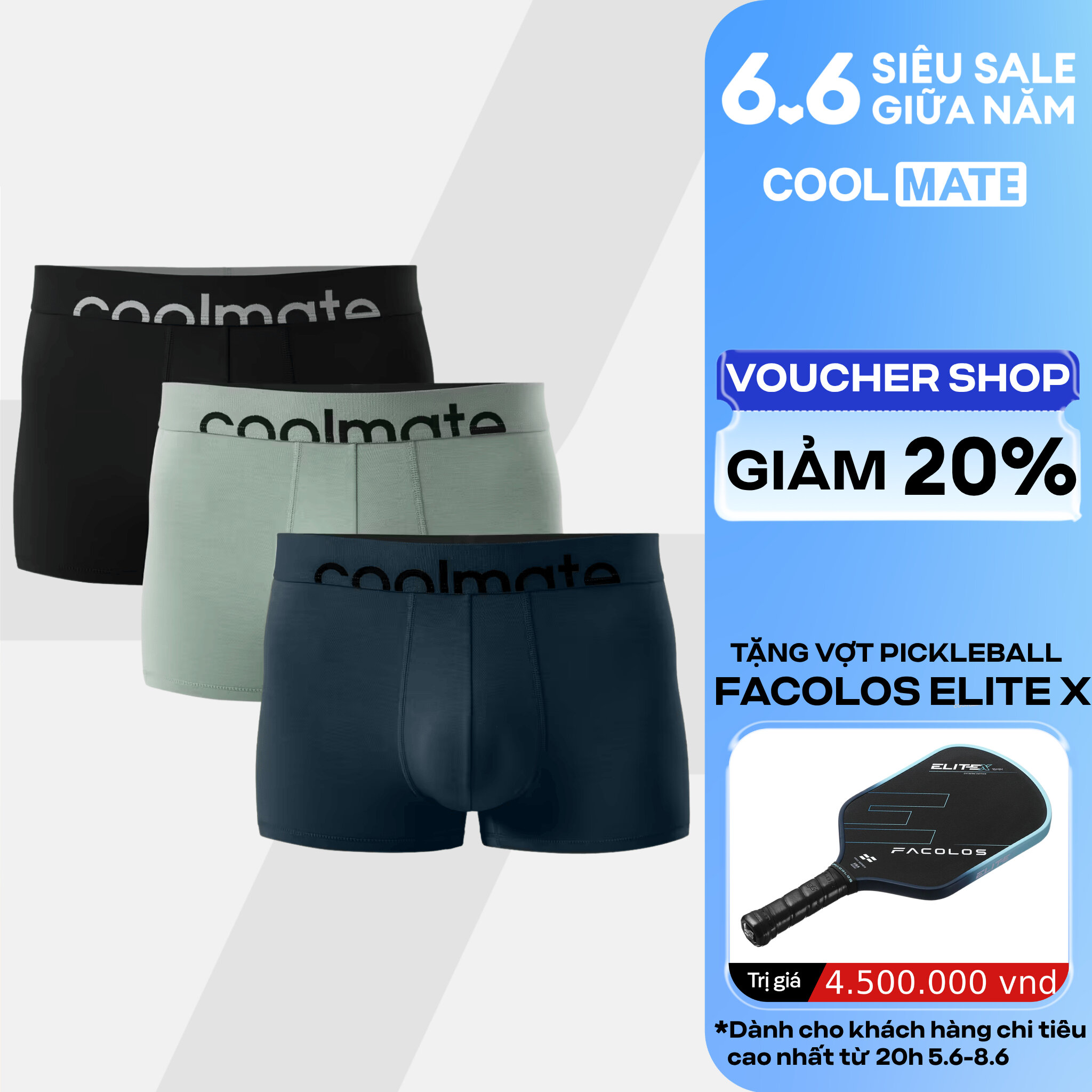 Combo 3 quần lót nam trunk Lenzing Modal cạp logo vải êm mềm, kháng khuẩn, thấm hút tốt Coolmate