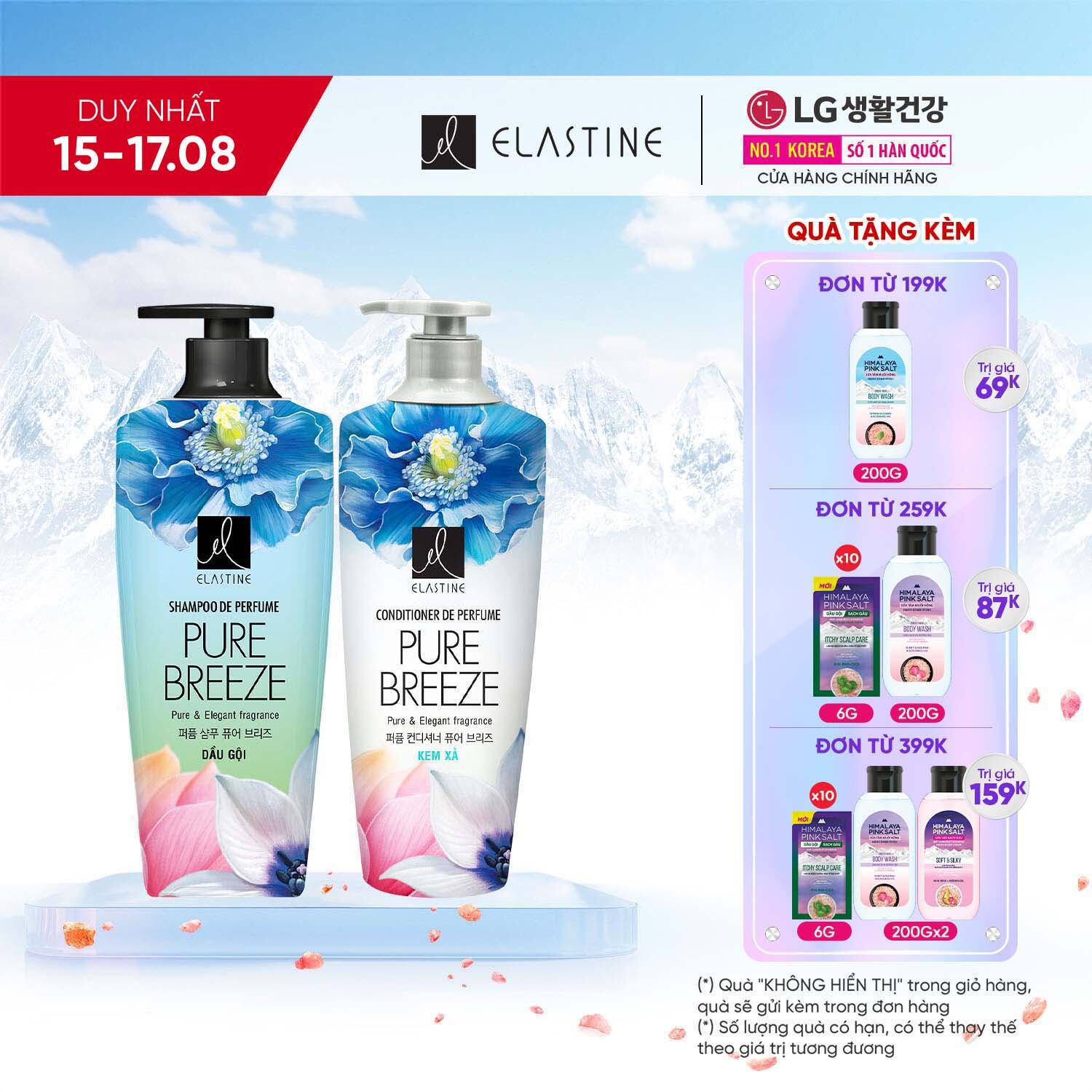 Bộ đôi Dầu gội xả Elastine De Perfume hương nước hoa Pure Breeze 600ml x2