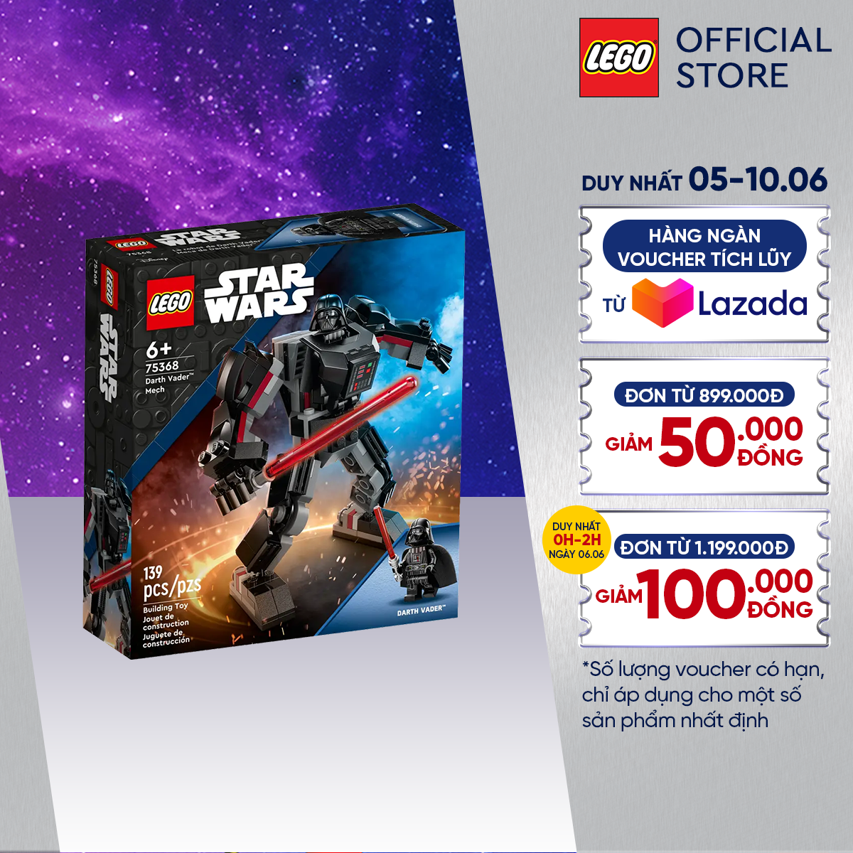 Lego star wars 75368 đồ chơi lắp ráp chiến giáp darth vader