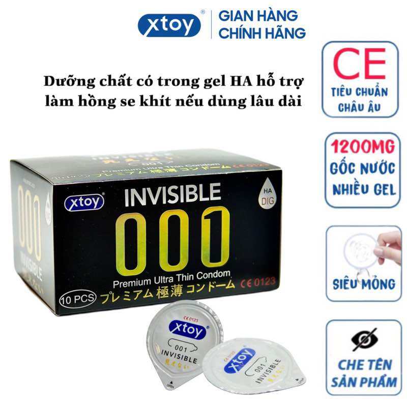 Bao cao su XTOY siêu mỏng nhiều gel bôi trơn kéo dài thời gian hương thơm tự nhiên Hộp 10 bcs