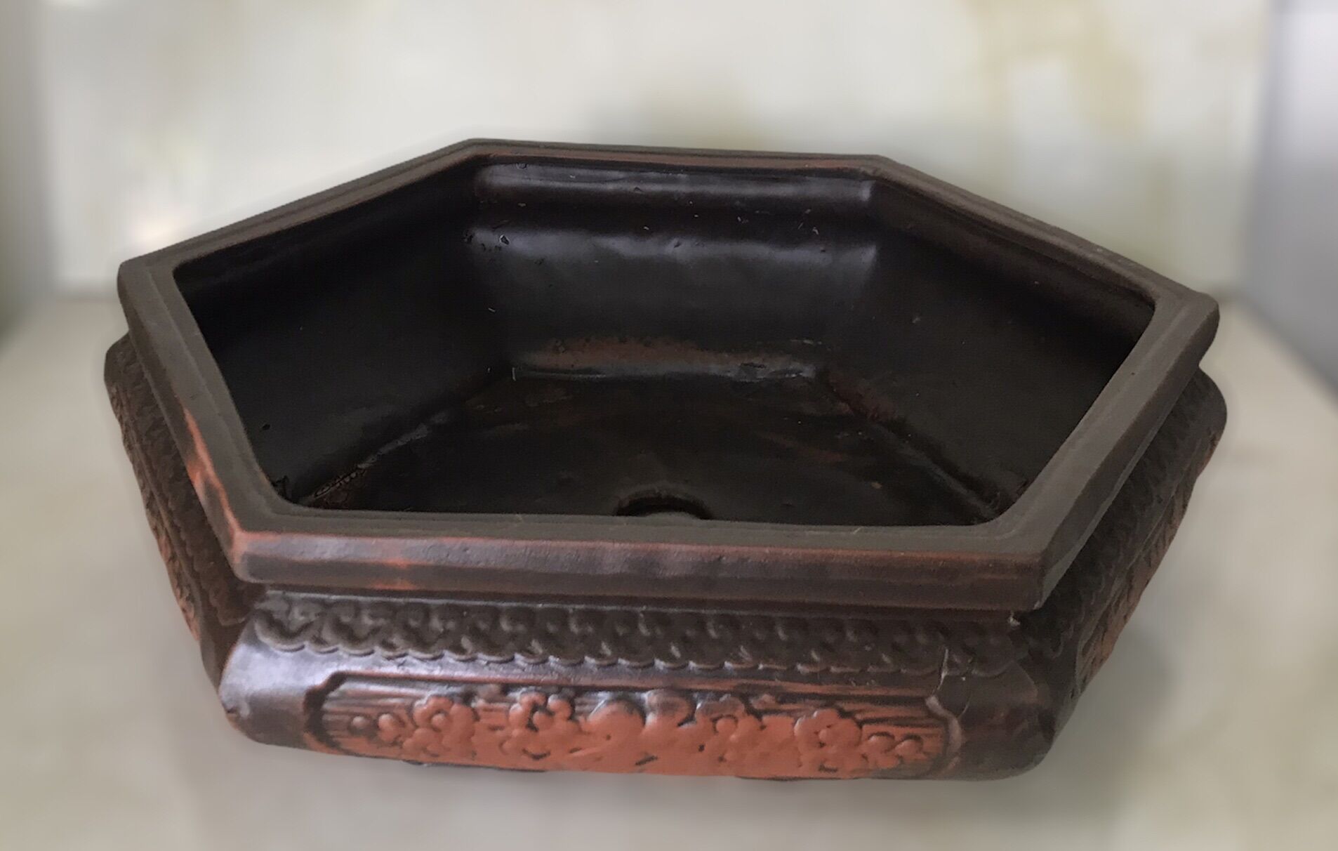 Chậu đất nung bonsai hình lục giác thấp ( size 3)