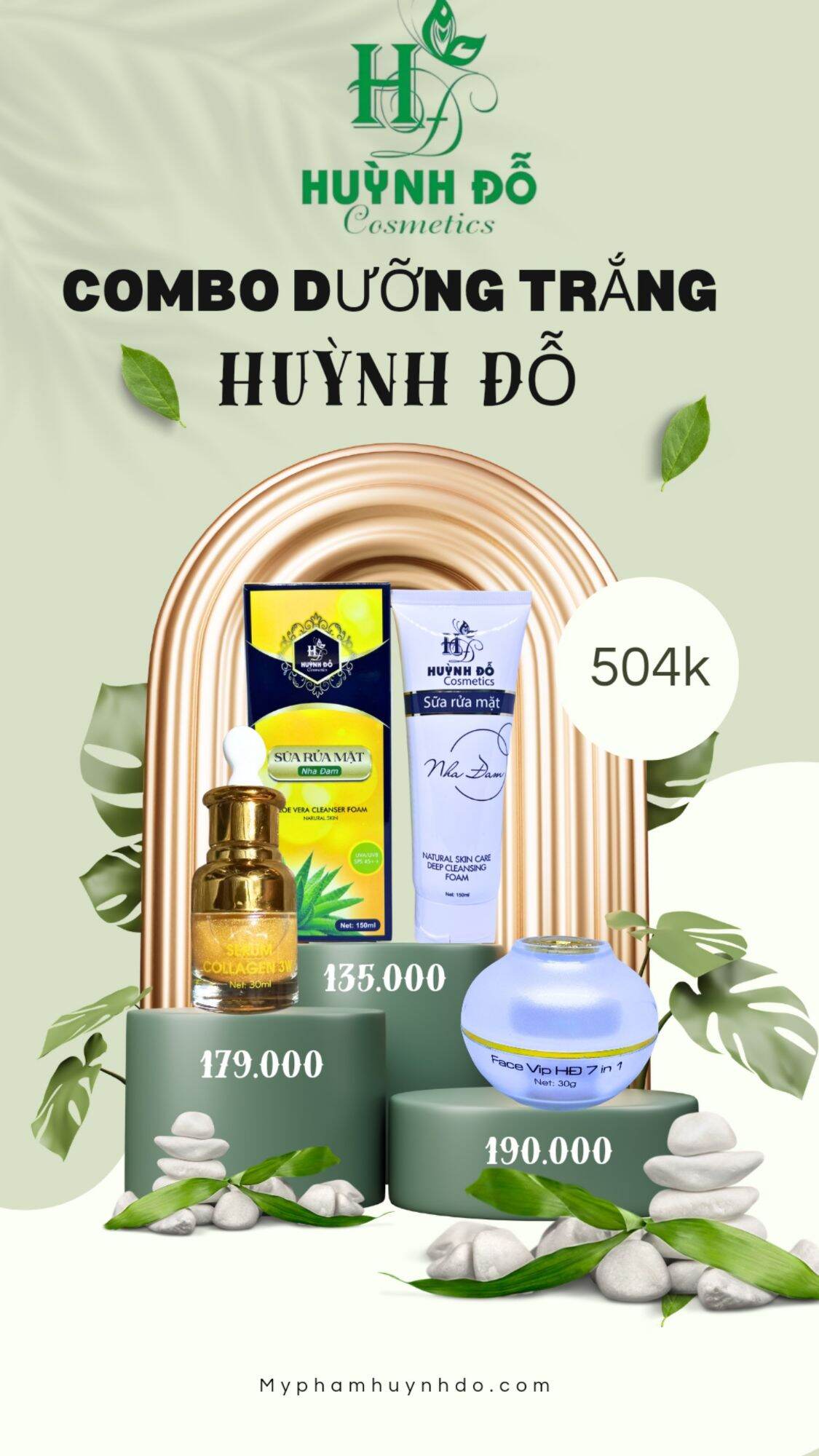 Combo dưỡng trắng da chuyên sâu Huỳnh Đỗ, dưỡng trắng da, se khít lỗ chân lông, mờ thâm nám