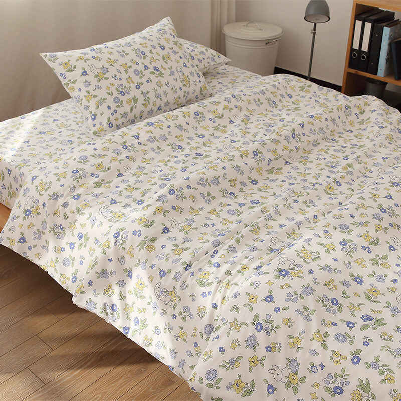 Ga giường cotton thỏ con hoa xanh vỏ chăn vỏ gối vỏ chăn cotton ga giường bộ chăn ga giường đồng quê hoa có thể phối với bộ bốn chiếc