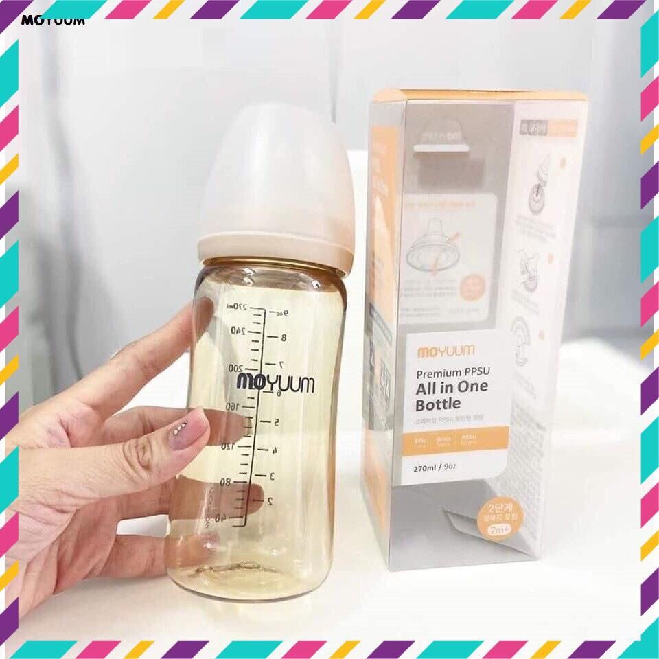 Bình sữa Moyuum 170ml/270ml Nội địa Hàn( kèm núm và có hỗ trợ đổi núm ti) cho bé