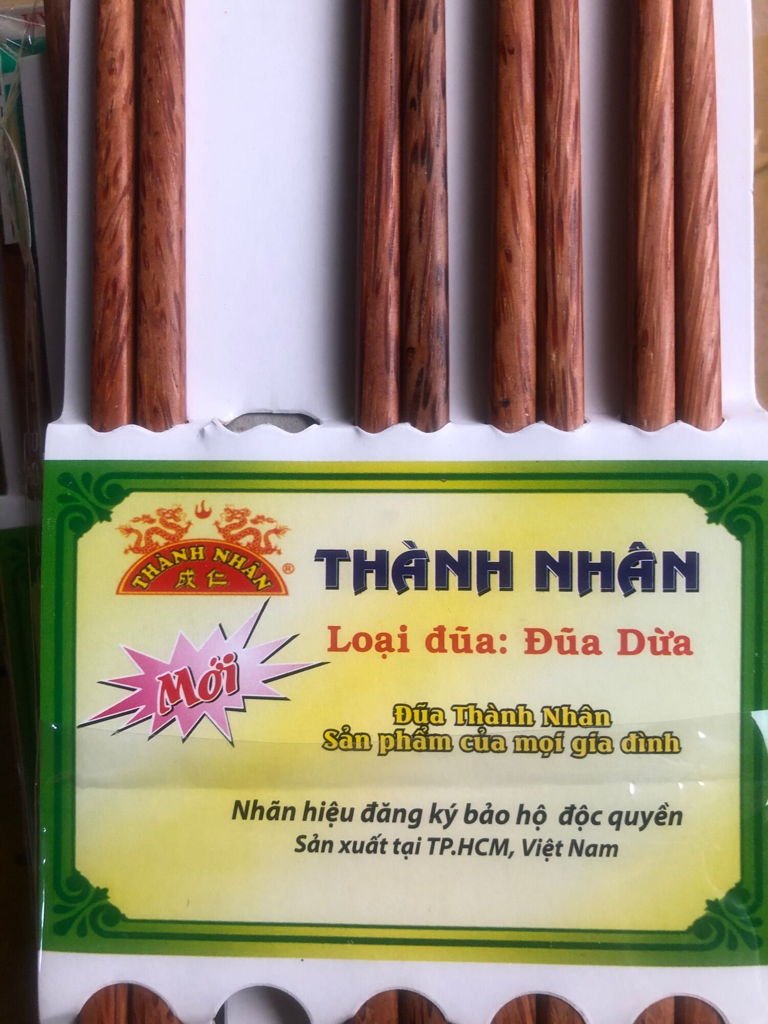 Đũa dừa cao cấp 1 vĩ 10 đôi ( gỗ dừa thành nhân )