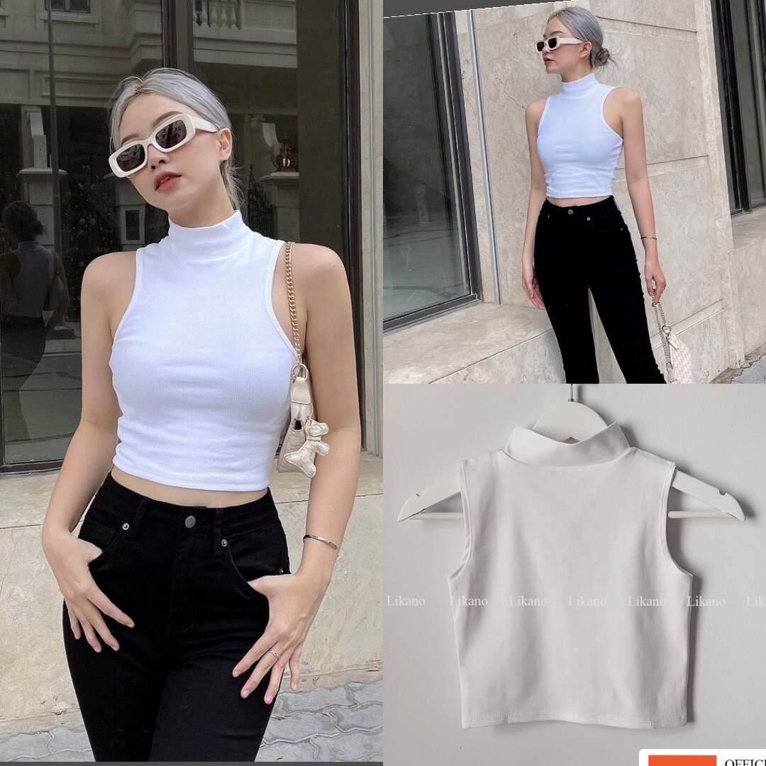 Áo Thun Cổ Cao 3cm Sát Nách Croptop