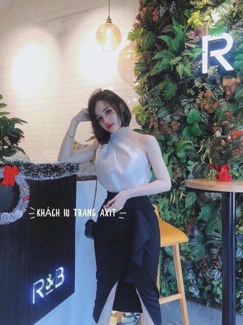 Áo kiểu lệch vai sát nách phi lụa sang chảnh