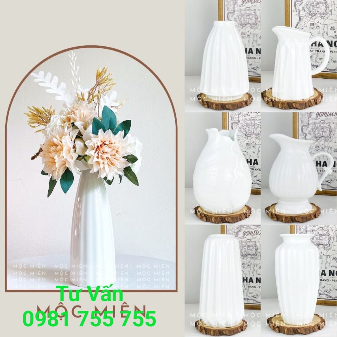 Bình hoa gốm sứ men Trắng cao cấp lọ hoa decor trang trí để bàn nhiều mẫu
