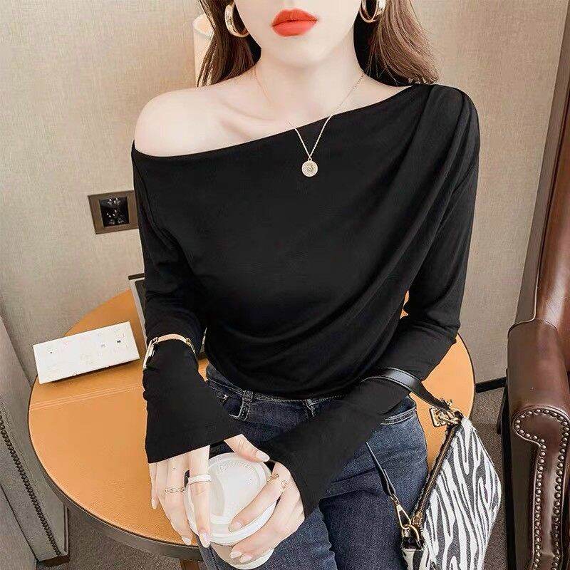 Áo thun lệch vai dài tay rúm eo đẹp