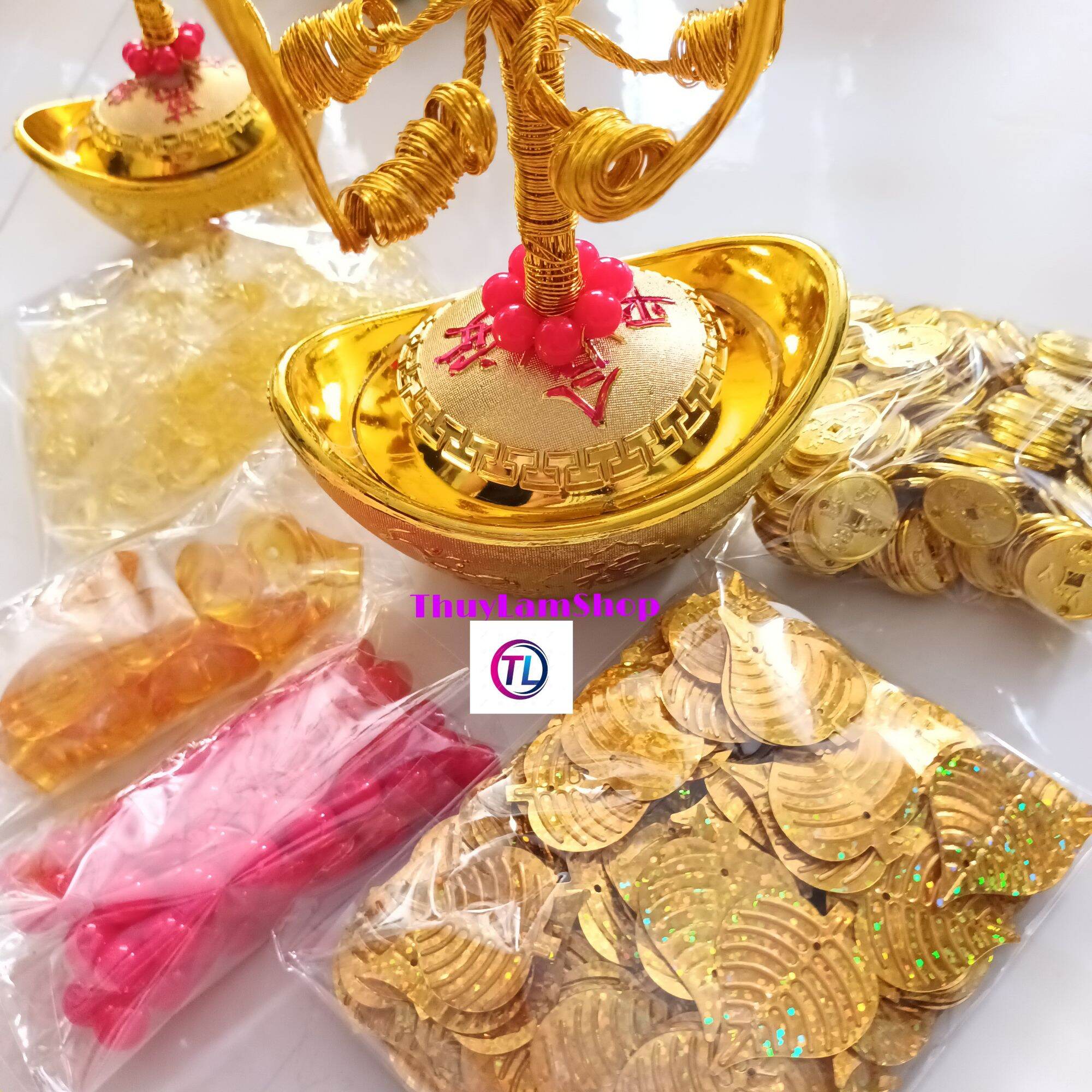 Set trọn bộ nguyên liệu làm cây cành vàng lá ngọc gốc thỏi vàng 6x10cm