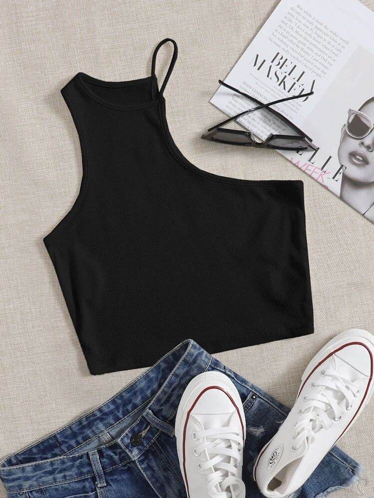 Áo croptop đen 1 vai