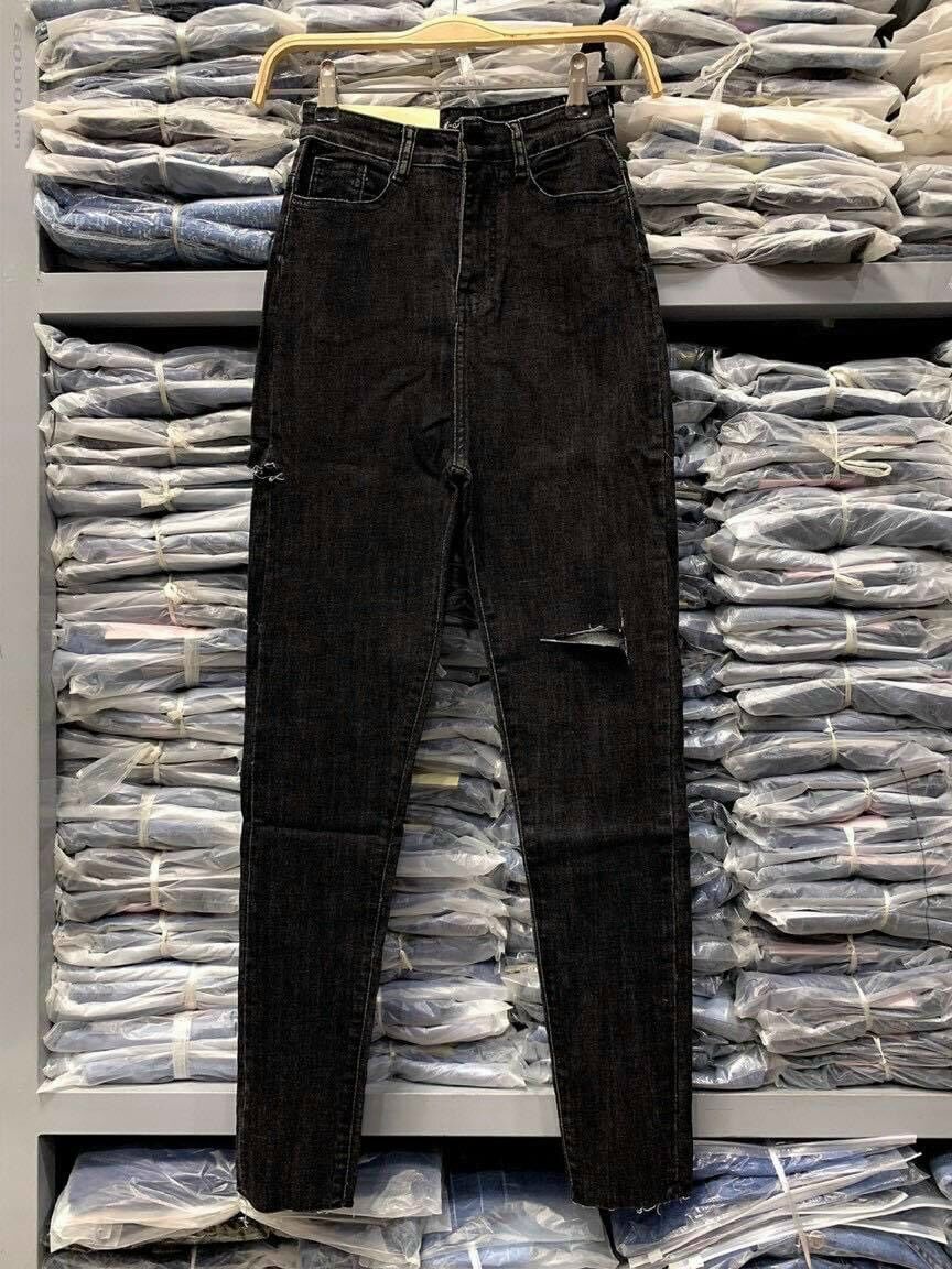 Jeans Dài Lưng Cao Co Giãn Rách Bẹ PT
