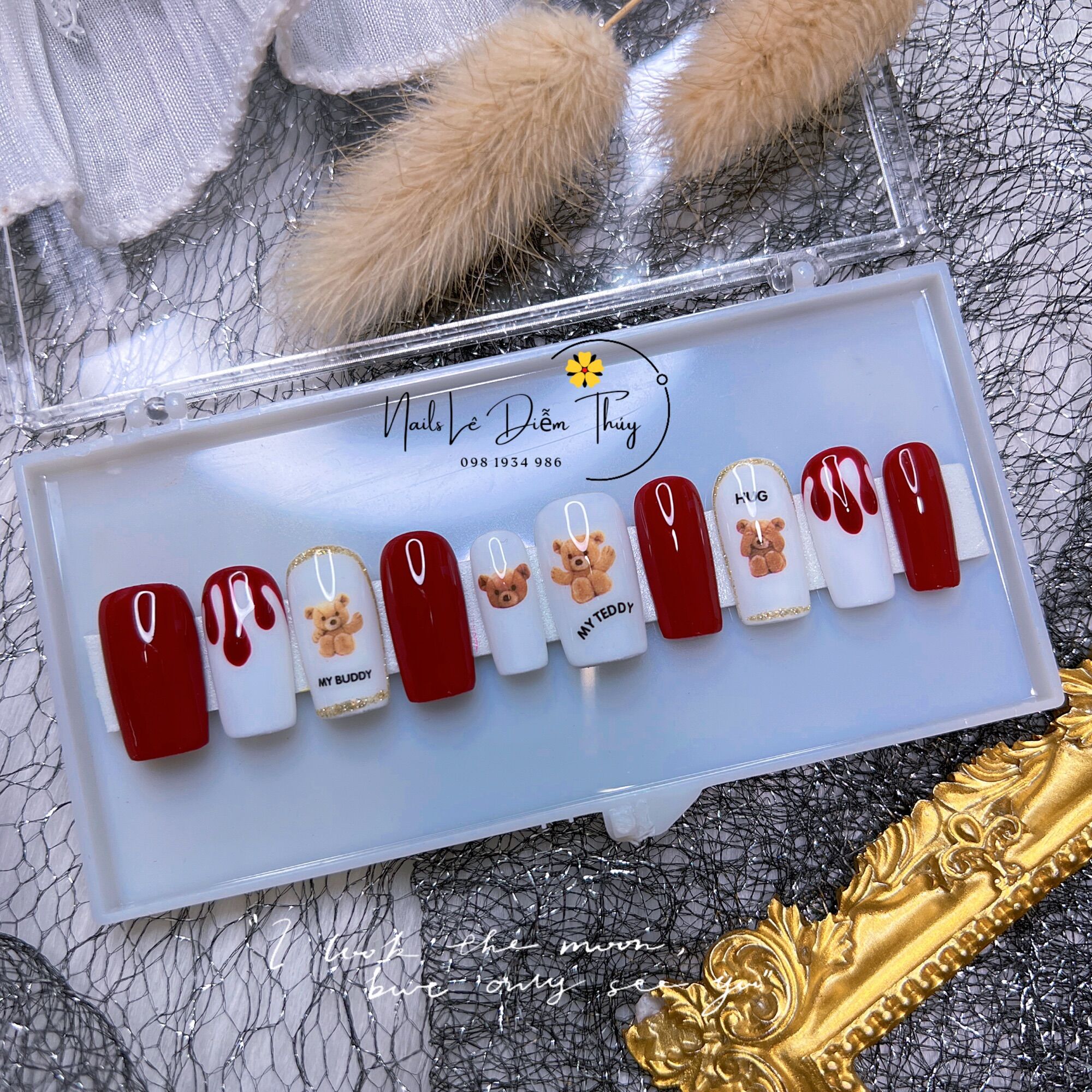 [Trends Nailbox] Thiết Kế Gấu Đỏ Màu Đỏ