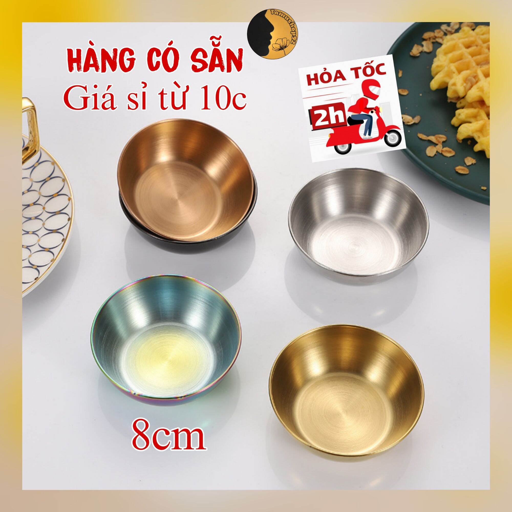 Chén nước chấm TINOX Chén inox bát inox nhỏ đựng xốt nước chấm bé đựng dụng cụ y tế mạ màu vàng đồng cầu vồng BI001
