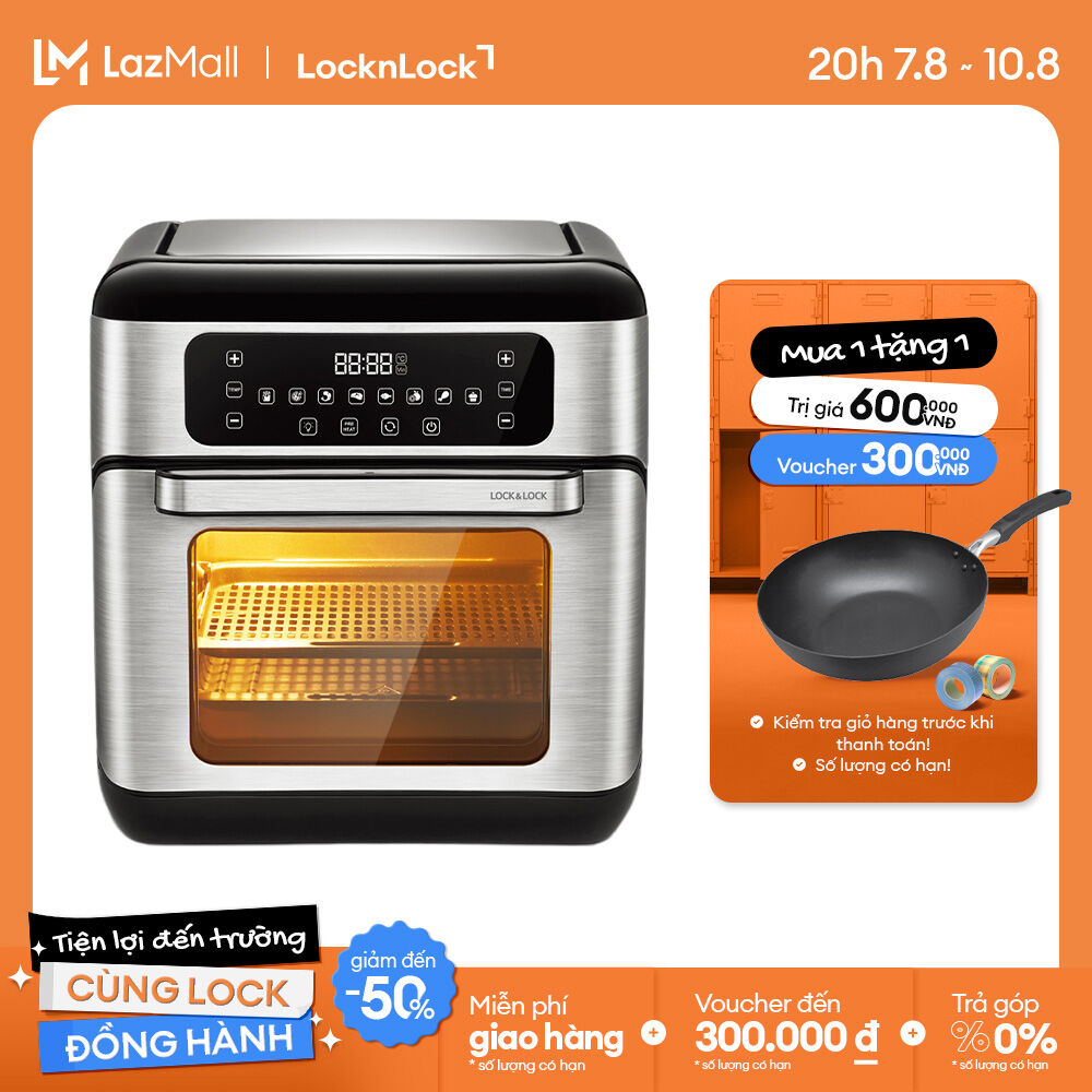 Trả góp 0% - EJF291BLK - Lò nướng chân không điện tử Lock&Lock 10L - 8 chế độ nấu - 8 phụ kiện nấu, Cửa trong suốt tháo rời