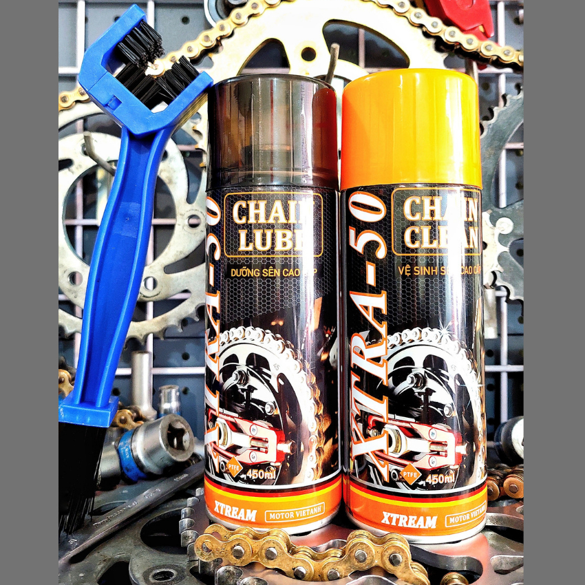 [TẶNG BÀN CHẢI] Combo XTREAM xtra50 chai sịt vệ sinh sên xe máy và  chai sịt dưỡng sên xe máy  Xtream Xtra50 450ML chống  văng.