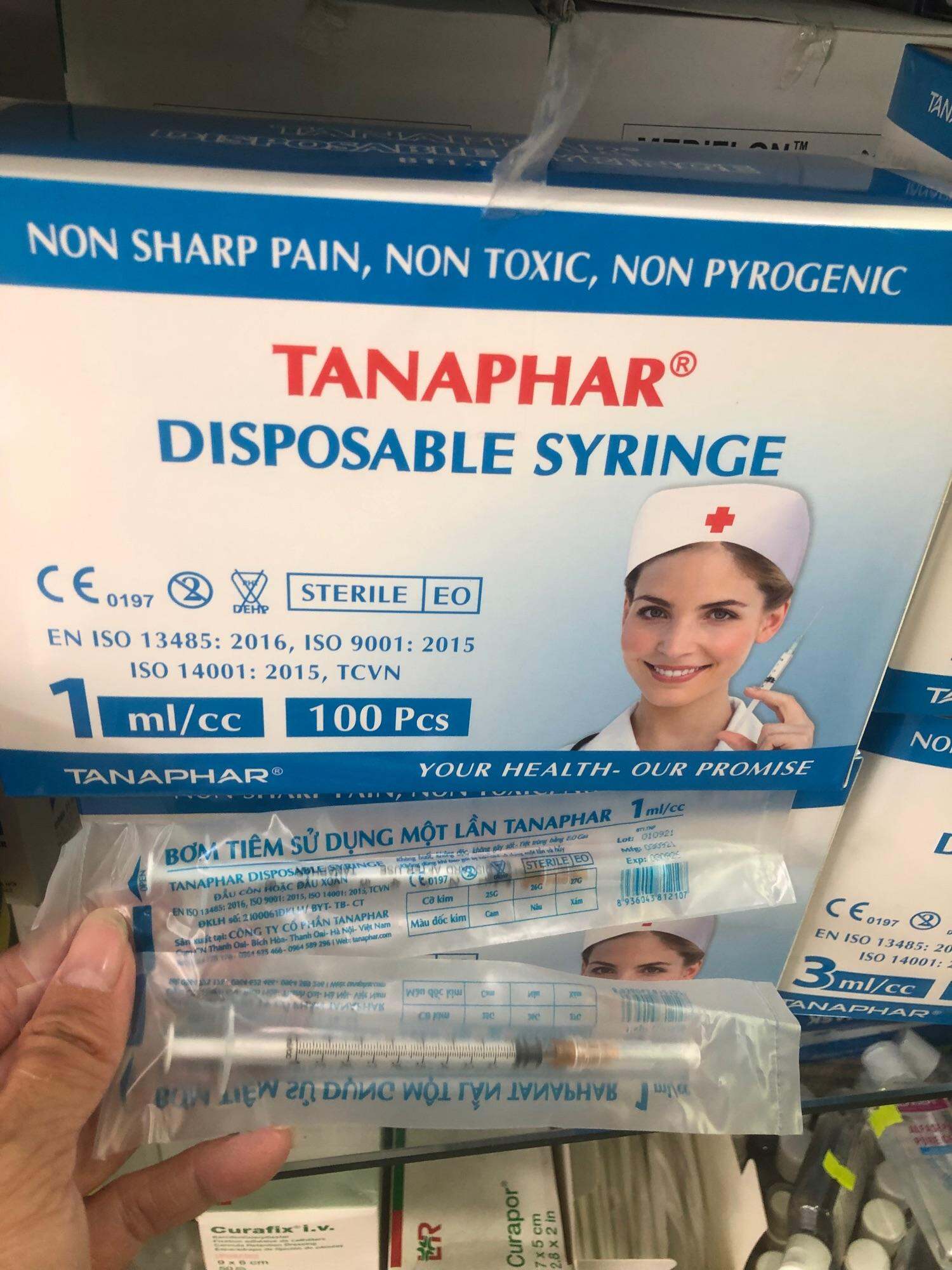 Bơm kim tiêm 1cc 1ml Tanaphar Bơm tiêm /Ống tiêm (Xy lanh) dùng 1 lần Tanaphar 1ml (1cc), xi lanh bơm tiêm 1cc/ml TANAPHAR