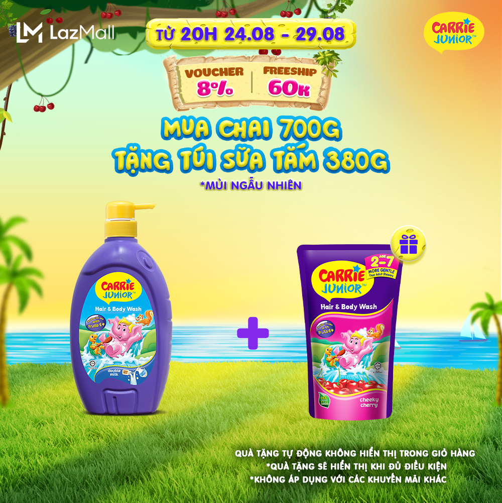 Sữa Tắm Gội cho bé Carrie Junior chiết xuất trái cây thiên nhiên Hương Tinh Chất Sữa 700g