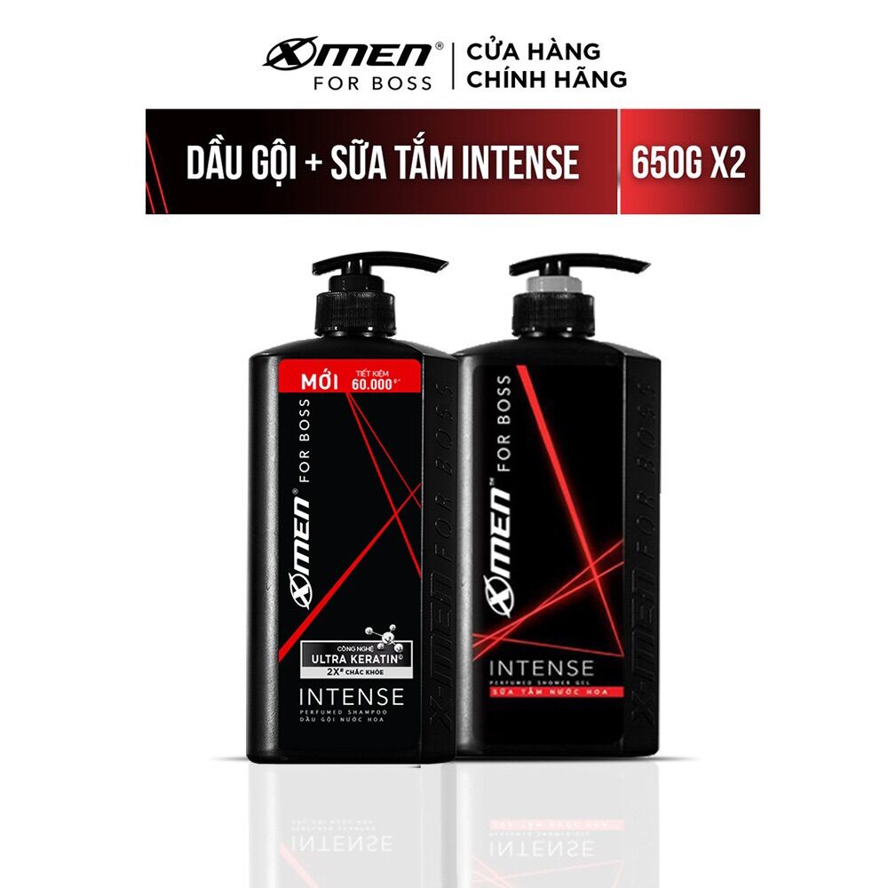 Combo dầu gội nước hoa xmen for boss 650g + sữa tắm nước hoa xmen for boss intense 650g