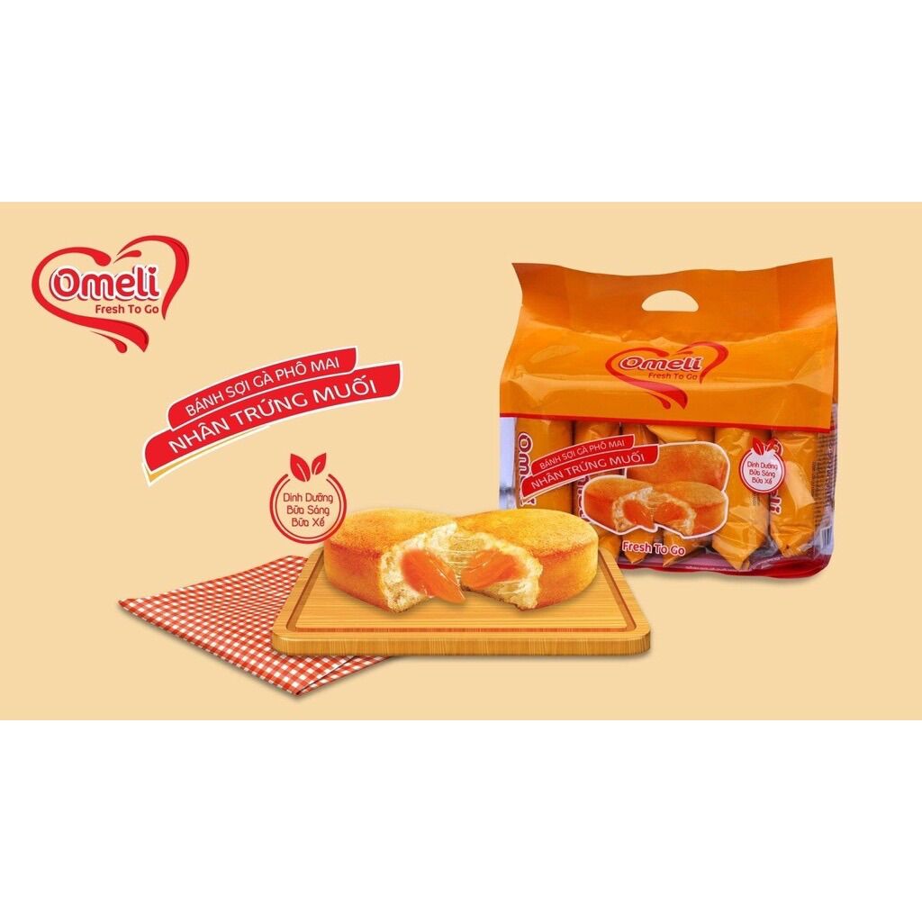 Bánh mì sợi thịt gà phô mai nhân trứng muối omeli ăn sáng gói 6 cái x 28g