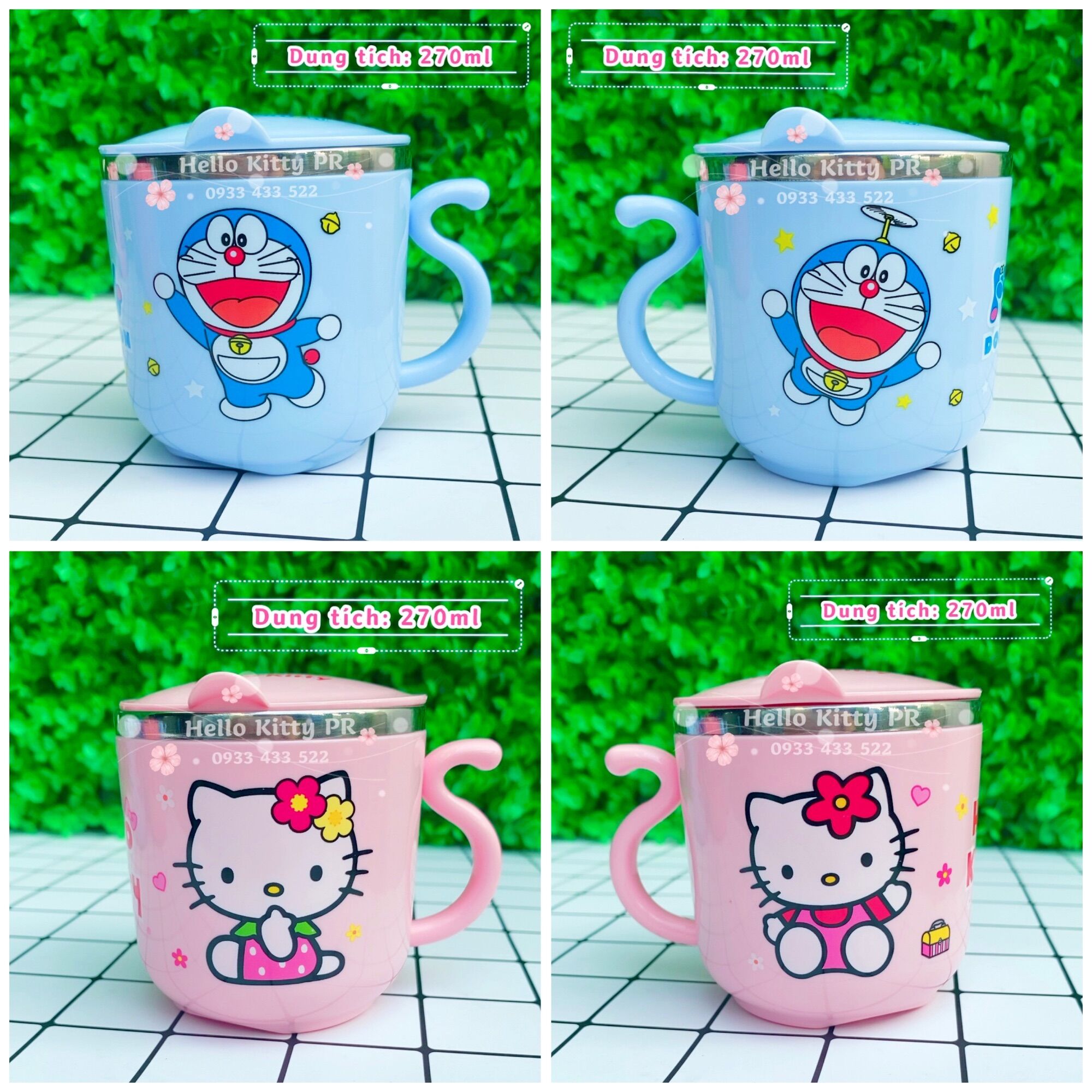 Ly cốc inox Hello Kitty Doremon Doraemon