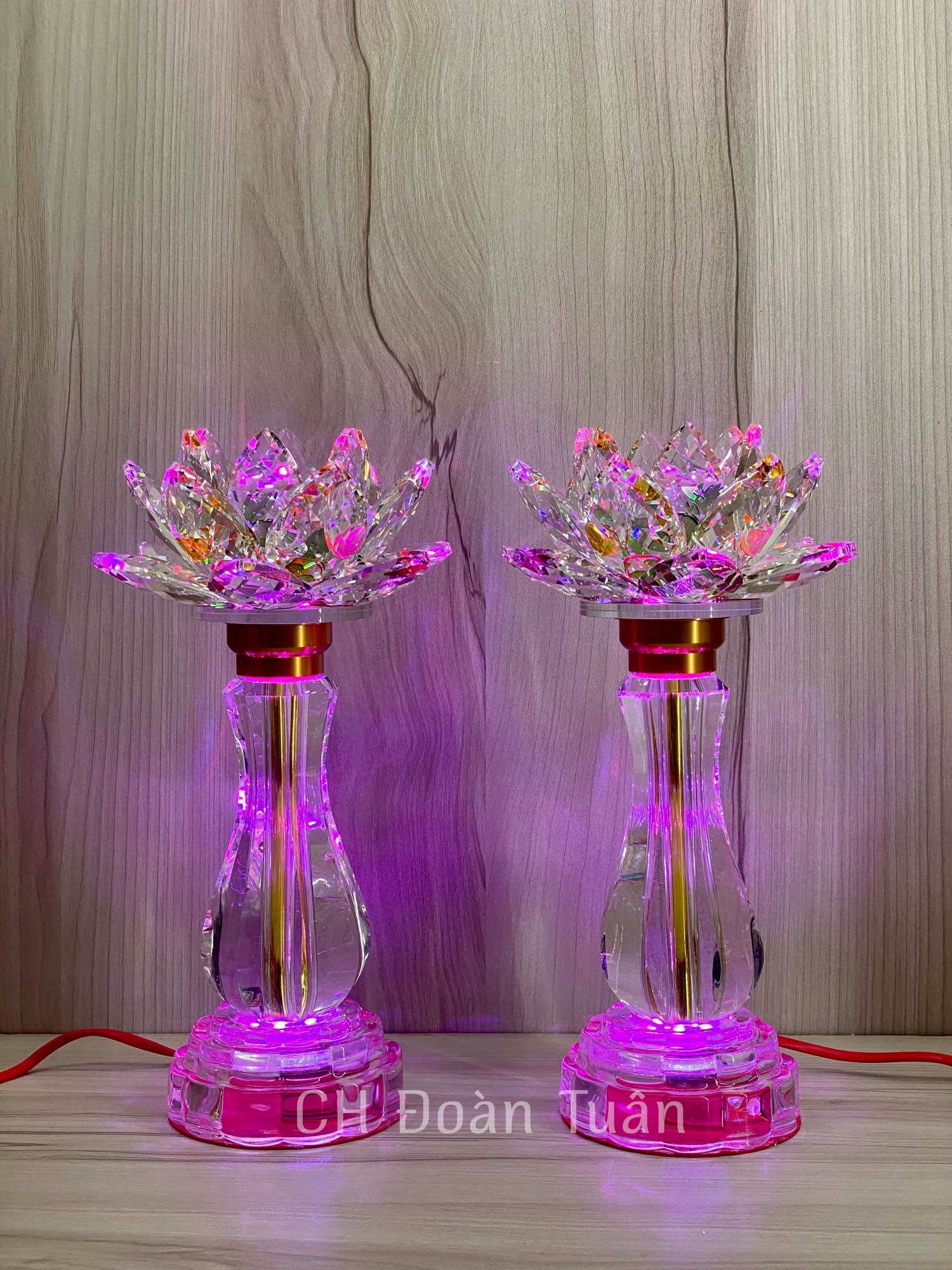 Cặp đèn thờ pha lê hoa sen đúc nguyên khối cao cấp - PL65-PL66