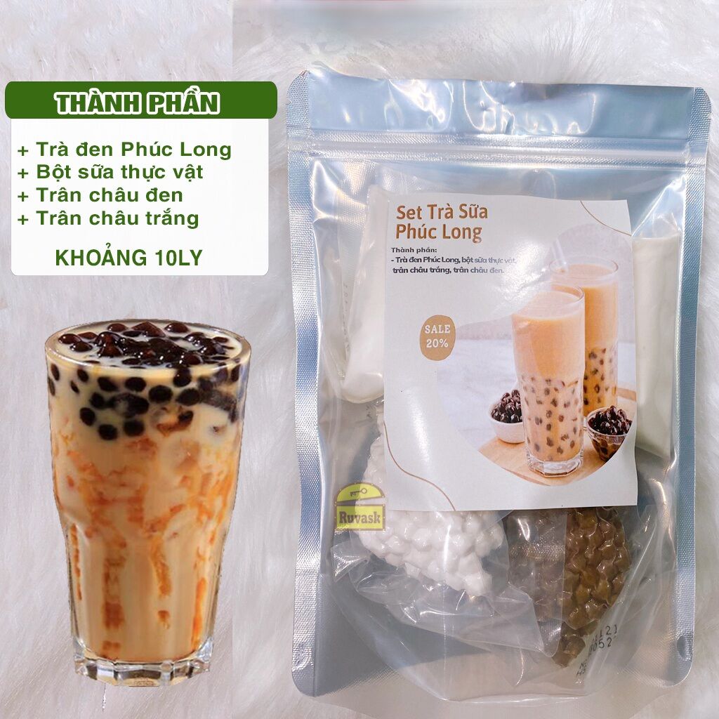 Set Nguyên Liệu Nấu Trà Sữa Phúc Long 15 ly - tặng toping