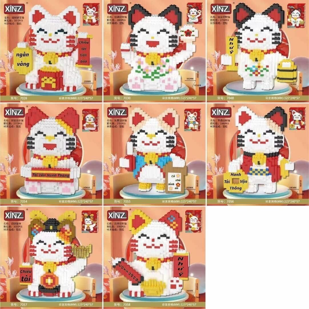 Lego láp ráp hình mèo thần tài 3D (tặng kèm búa)