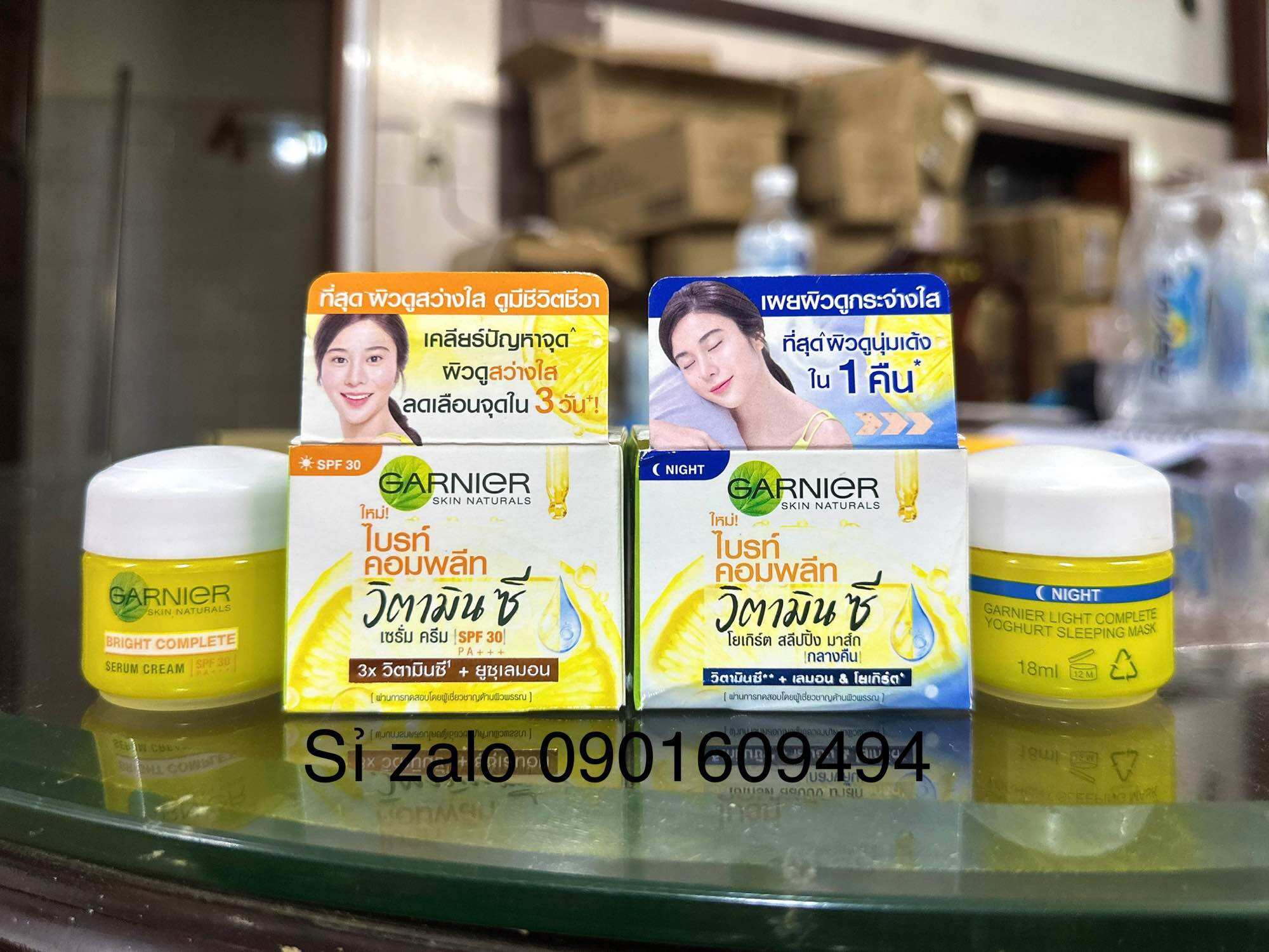 Kem dưỡng sáng da ngày và đêm garnier vitamin c serum cream spf30 18ml