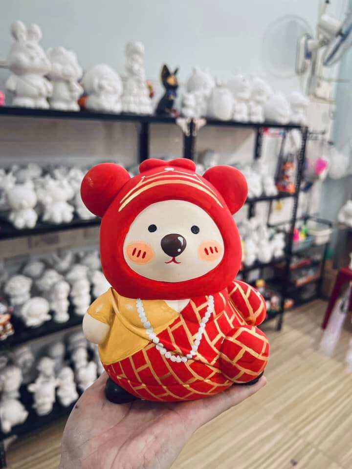 Tượng thạch cao tô màu gấu béo size XL