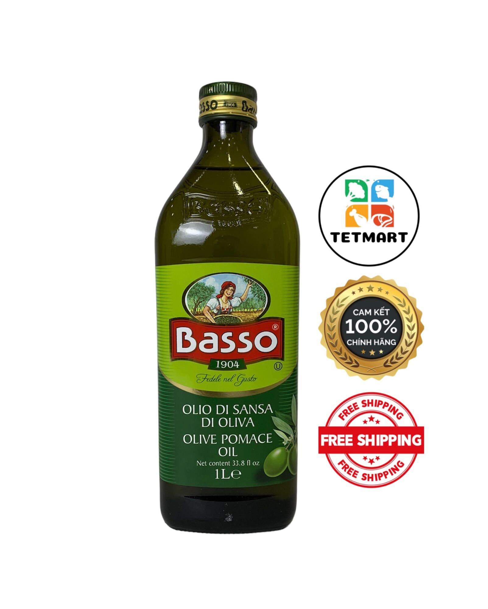 Dầu oliu ô liu pomance Basso 1L nhập khẩu Basso Italia olive pomance oil