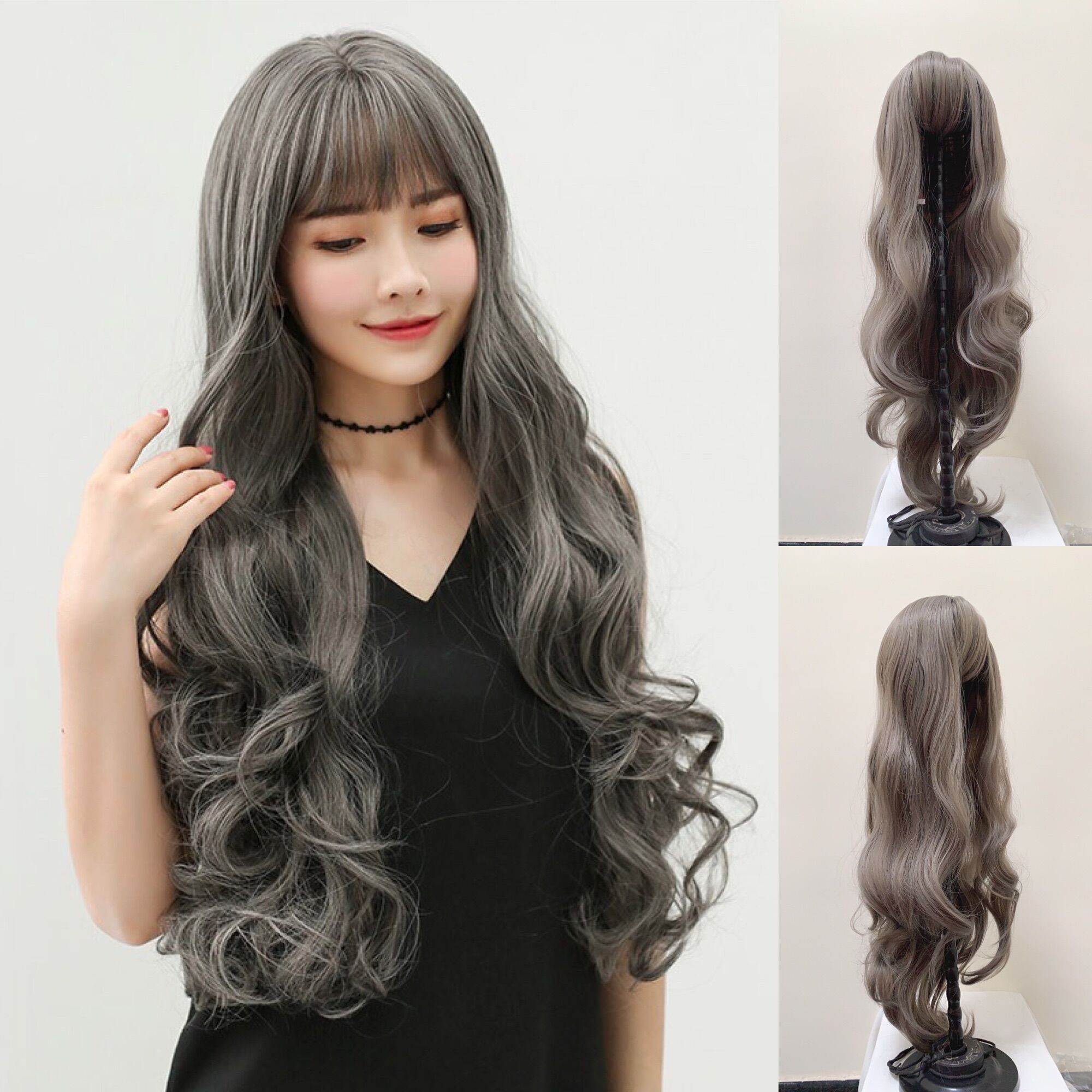 Bộ Tóc Giả Xoăn Nhẹ Cả Đầu Tặng Lưới Trùm Tóc
